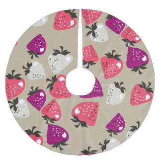Naive Erdbeeren: Beige Hintergrund Nahtlos. Polyester Weihnachtsbaumdecke