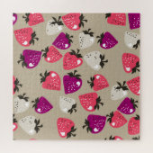 Naive Erdbeeren: Beige Hintergrund Nahtlos. Puzzle (Horizontal)