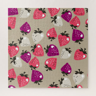Naive Erdbeeren: Beige Hintergrund Nahtlos. Puzzle