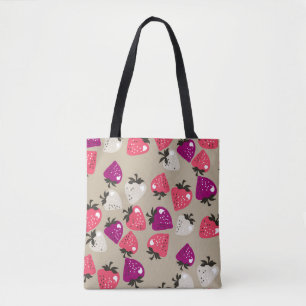 Naive Erdbeeren: Beige Hintergrund Nahtlos. Tasche