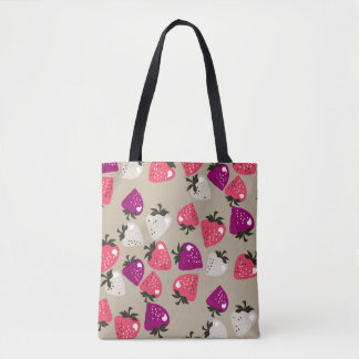 Naive Erdbeeren: Beige Hintergrund Nahtlos. Tasche