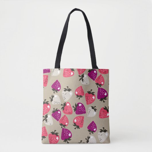 Naive Erdbeeren: Beige Hintergrund Nahtlos. Tasche (Vorderseite)