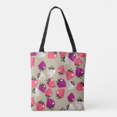 Naive Erdbeeren: Beige Hintergrund Nahtlos. Tasche (Rückseite)