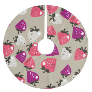 Naive Erdbeeren: Nahtloser Beige Hintergrund. Polyester Weihnachtsbaumdecke