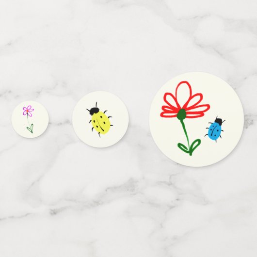 Naive Garden Party Set Farbenfrohe Bugs und Blume Konfetti (Rückseiten)