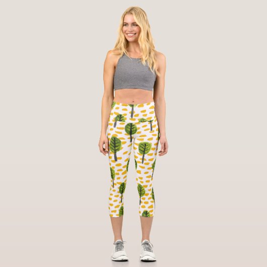 Naive Green Black Tree Muster Capri Leggings (Vorderseite)