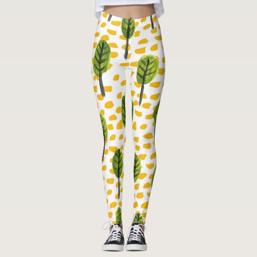 Naive Green Black Tree Muster Leggings (Vorderseite)