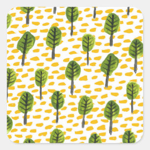 Naive Green Black Tree Muster Quadratischer Aufkleber