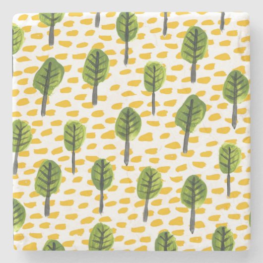 Naive Green Black Tree Muster Steinuntersetzer (Vorderseite)