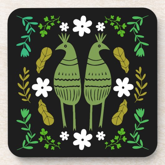 Naïve Rustic Nature Bird Folk Art Getränkeuntersetzer (Vorderseite)