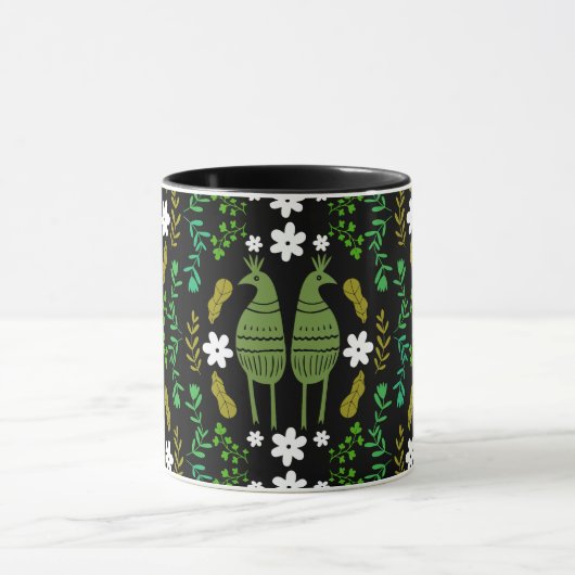 Naïve Rustic Nature Bird Folk Art Tasse (Zentrum)