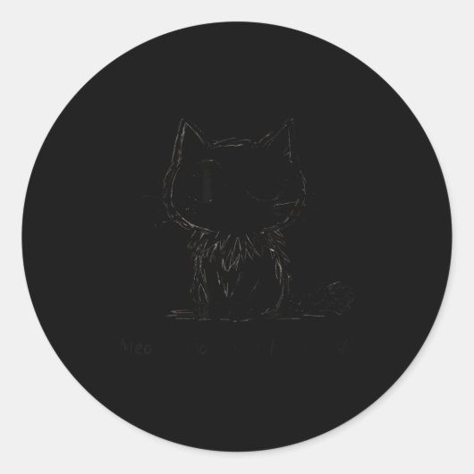 Naive Sy Cat Doodle Funny Meow Pun Art Runder Aufkleber (Vorderseite)