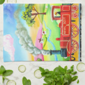 Naive Volkskunstmalerei des roten Dampfzugs Geschirrtuch (Gefaltet)