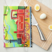 Naive Volkskunstmalerei des roten Dampfzugs Geschirrtuch (Viertel Falte)