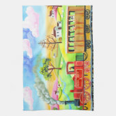 Naive Volkskunstmalerei des roten Dampfzugs Geschirrtuch (Vertikal)