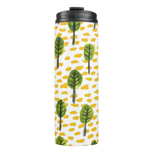 Naiver grüner schwarzer Baum Muster Thermosbecher (Vorderseite)