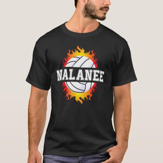 Nalanee Name Volleyball Player Girls Ball und Net T-Shirt (Vorderseite)