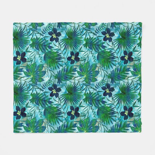 Nalani Hawaiian Tropical Garden Aquamarin Fleecedecke (Vorderseite (Horizontal))