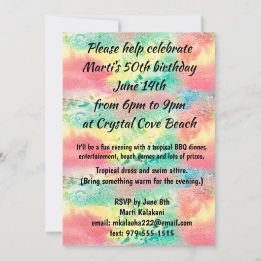 Nalani Hawaiian Tropical Garden Fuchsia Einladung (Rückseite)