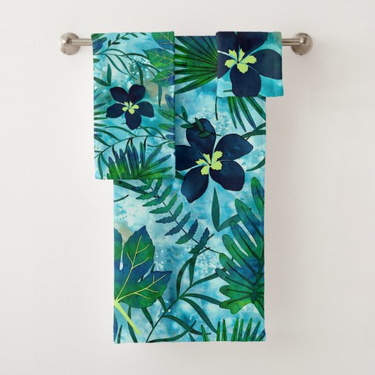Nalani hawaiischer tropischer Garten aquamarin Badhandtuch Set (Insitu)