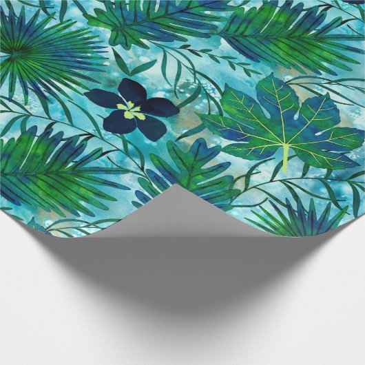 Nalani hawaiischer tropischer Garten aquamarin Geschenkpapier (Ecke)