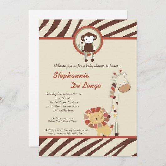 Nali Jungle Zoo Animal Rex Kinderdusche Einladung (Vorne/Hinten)