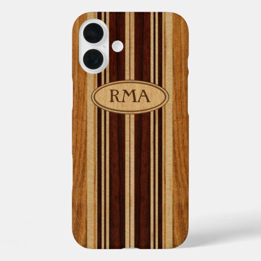 Nalu Lua Imitats Koa Wood Monogram Surfboard Case-Mate iPhone Hülle (Rückseite)