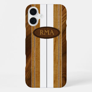Nalu Mua Faux Koa Holz Monogram Surfboard Weiß iPhone 16 Plus Hülle