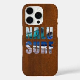 Nalu-Surf Hawaiian Wave Faux Koa Holz Surfboard iPhone 16 Pro Hülle