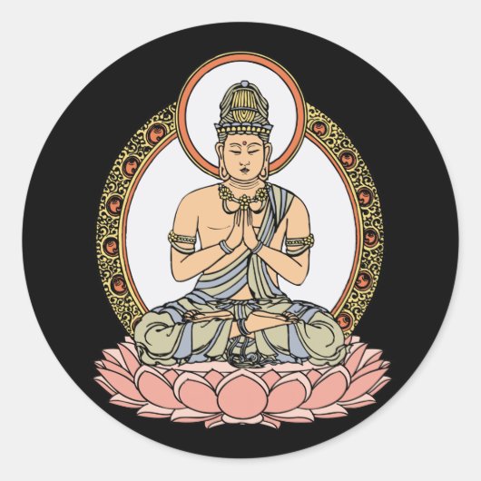 Namaskara Mudra Buddha Runder Aufkleber (Vorderseite)