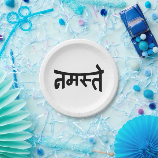 Namaste (न म ते) - Devanagari-Skript Pappteller (Party)