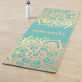 Namaste Aquamarin Green und Gold Mandala Blume Yogamatte