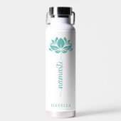Namaste Aquamarin Lotus Blume Moderner Personalisi Trinkflasche (Vorne)