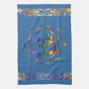 Namaste Aum Om Lotus mit Regenbogen Vintage-Rahmen Handtuch