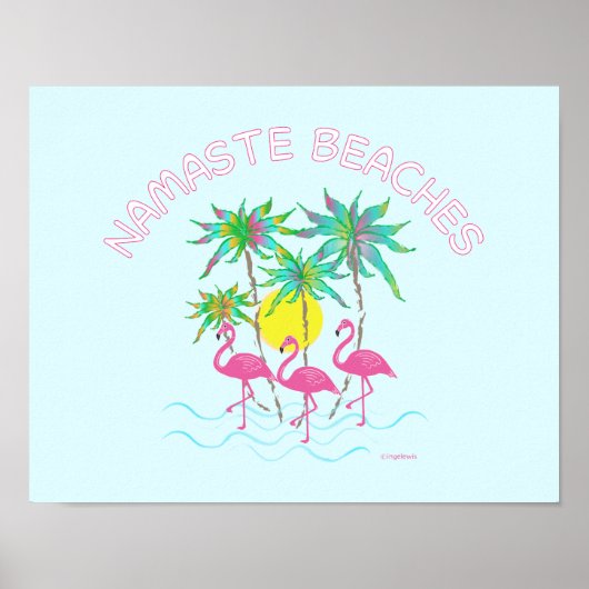 Namaste Beaches Flamingos Zen Yoga Spaß Poster (Vorne)