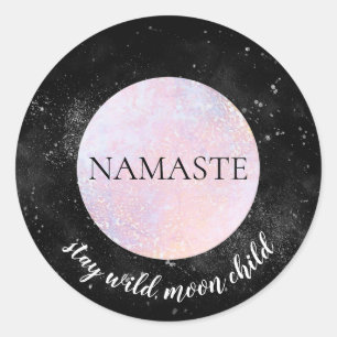 Namaste Bleibe Wild Moon Child Pink Vollmond Yoga Runder Aufkleber