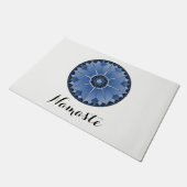 NAMASTE Blue Blume Spiritual Lotus Mandala White Fußmatte (Schrägansicht)