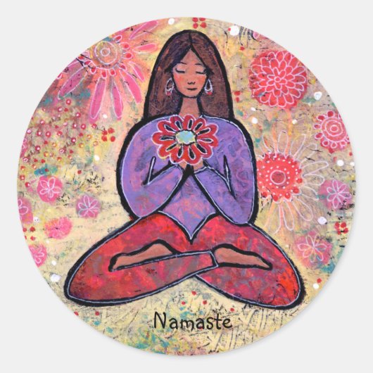 Namaste Brown Haired Yoga Girl Sticker (Vorderseite)
