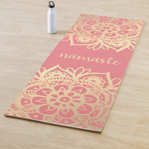 Namaste Coral Pink und Gold Mandala Blume Yogamatte