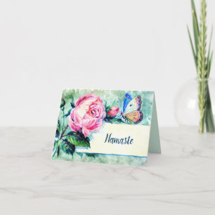 Namaste Danke Wasserfarbe-Blume-Schmetterling Karte