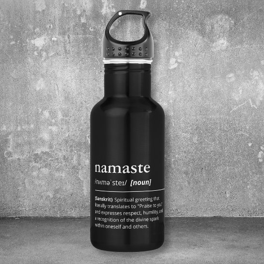 Namaste Definition Yoga Accessoire Schwarzweiß Edelstahlflasche