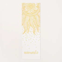 Namaste Gold Sun Mandala Confetti Weiß Yogamatte
