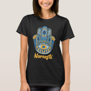 Namaste Hand der Hamsa Yoga Hinduismus Fatima Arab T-Shirt