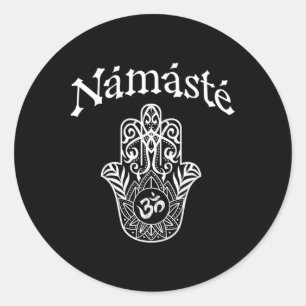 Namaste Hand Hamsa Yoga Hinduismus Veden Ohm _1 Runder Aufkleber