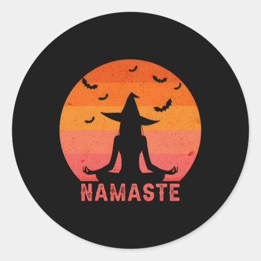 Namaste Hexen Halloween Yoga Hexe Runder Aufkleber (Vorderseite)