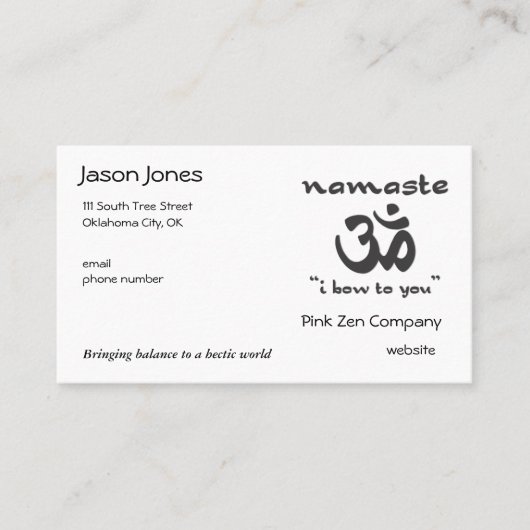 Namaste - Ich beuge mich euch (in schwarz) Visitenkarte (Vorderseite)