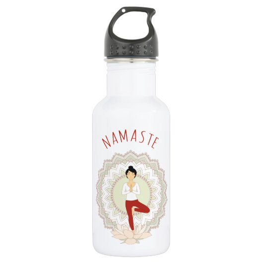 Namaste in der Baum-Pose - Yoga Asana Frau - Trinkflasche (Vorderseite)