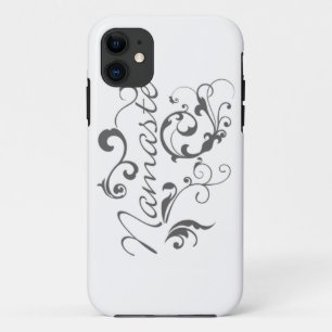 Namaste in dunkelgrauen Wirbel iPhone 11 Hülle