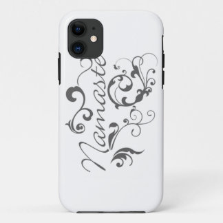 Namaste in dunkelgrauen Wirbel iPhone 11 Hülle