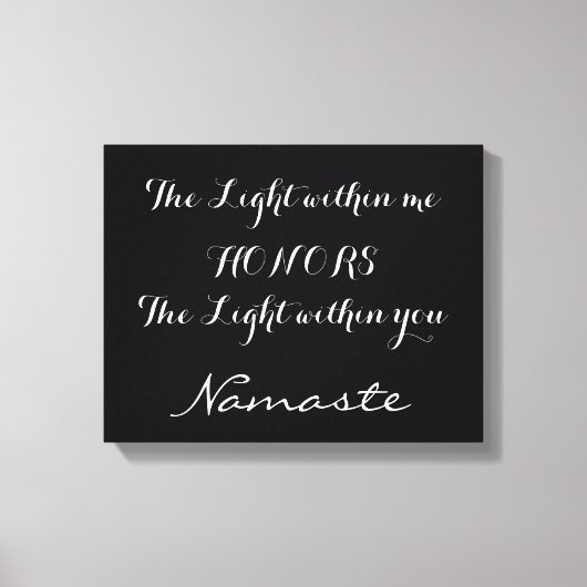 Namaste Inspiration Schwarz-weiße Typografie Leinwanddruck (Vorderseite)
